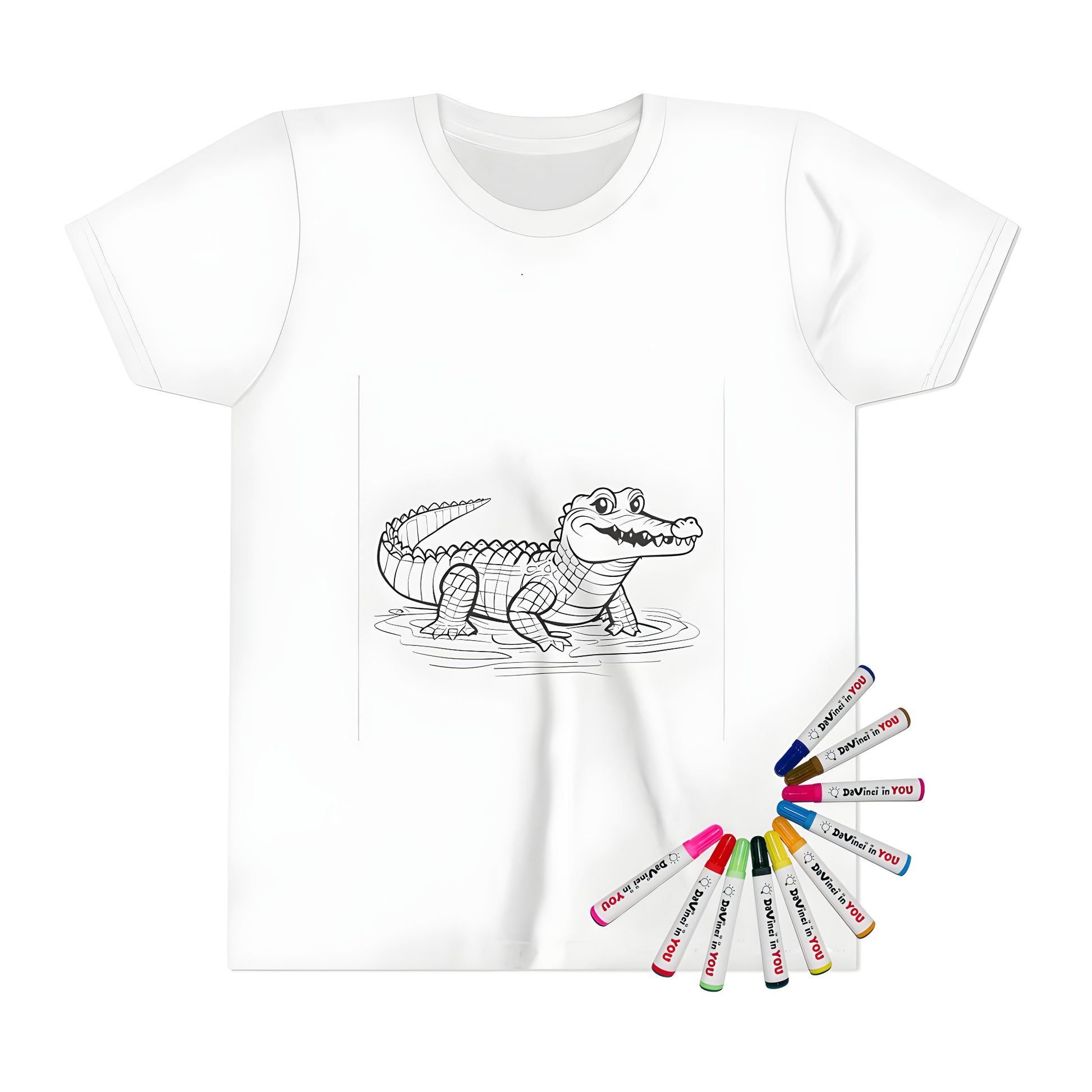 Kid's t-shirt with a colorful cartoon alligator character