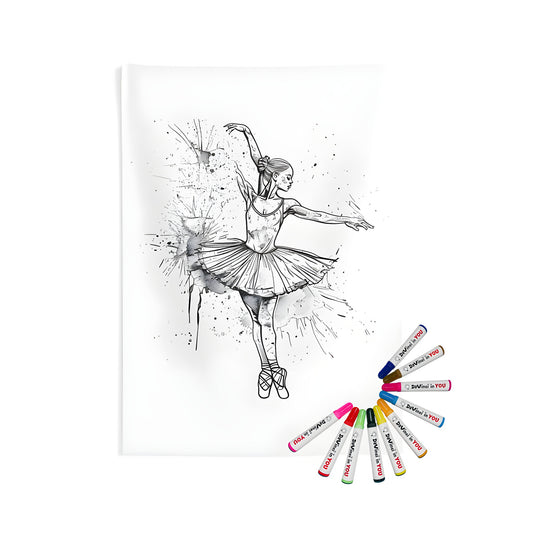 Colorful ballerina indoor wall tapestry for home decor, featuring artistic ballet-inspired patterns and designs. Made from high-quality fabric markers.