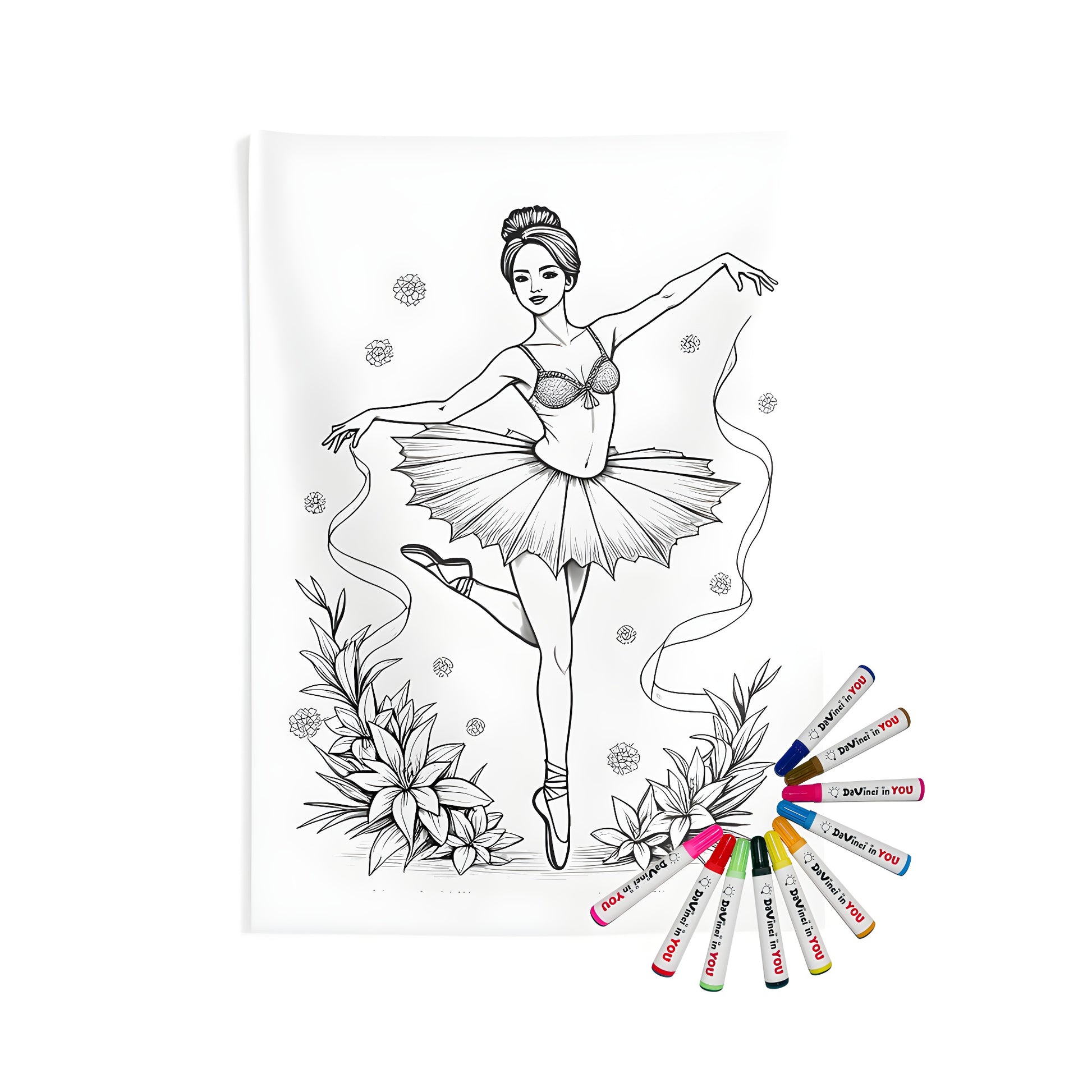 Aesthetic ballet-inspired wall tapestry for home decor, featuring a beautiful ballerina and floral patterns