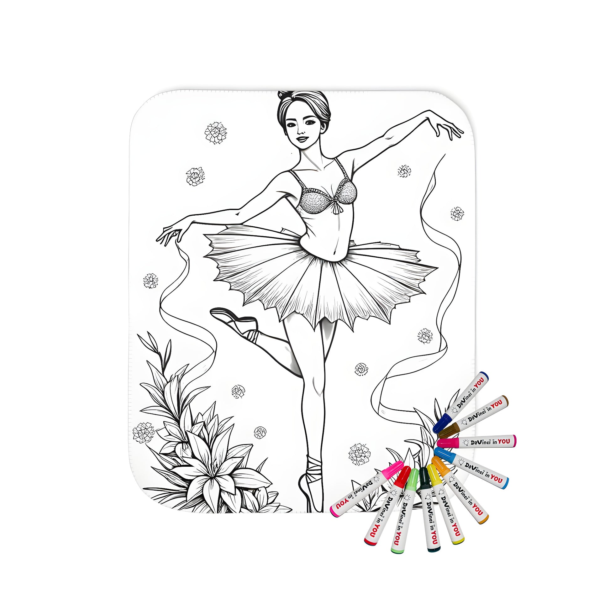 Blanket featuring an elegant ballerina surrounded by flowers and ribbons for a whimsical touch, perfect for any dance or arts lover