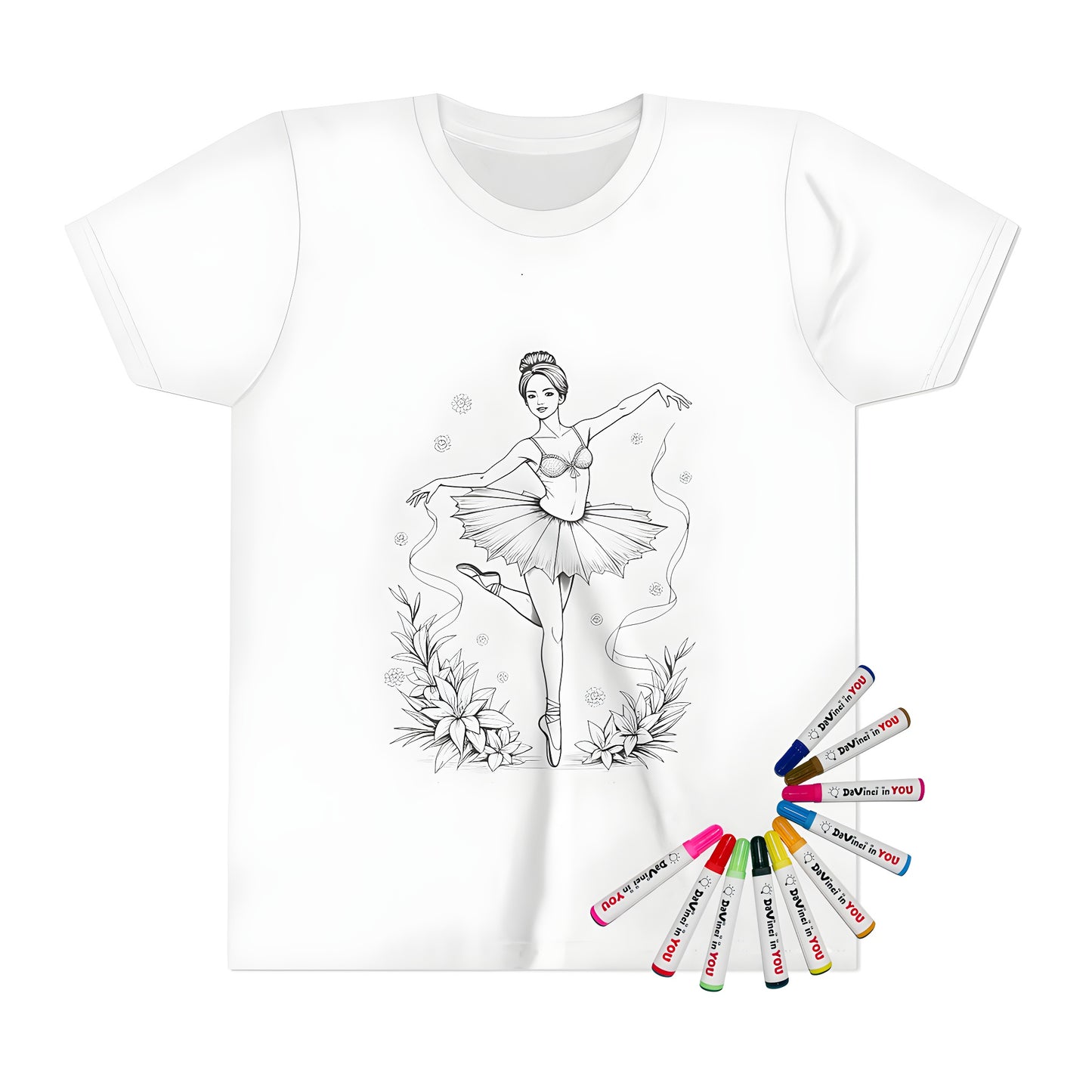 Kid's T-shirt with ballet dancing coloring page design - ballet outfit, dance wear, kids ballet costume