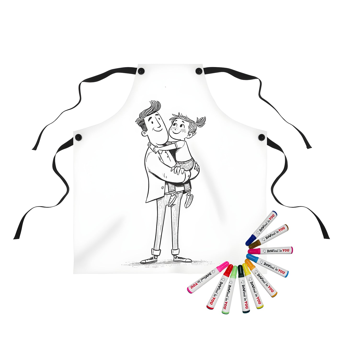 Father & Child Apron with colorful illustrations of Dad holding little girl, Fatherly Love, Parental Bonding