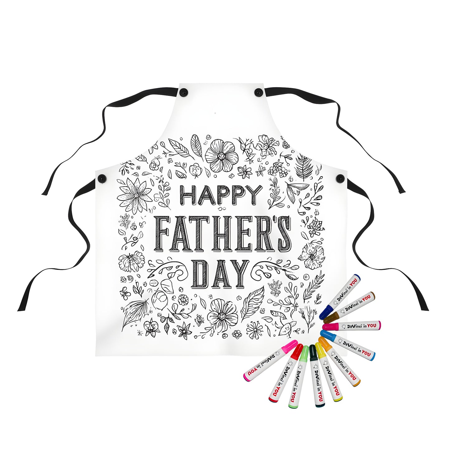 Colorful apron for dad featuring Happy Fathers Day design, fathers day gift ideas