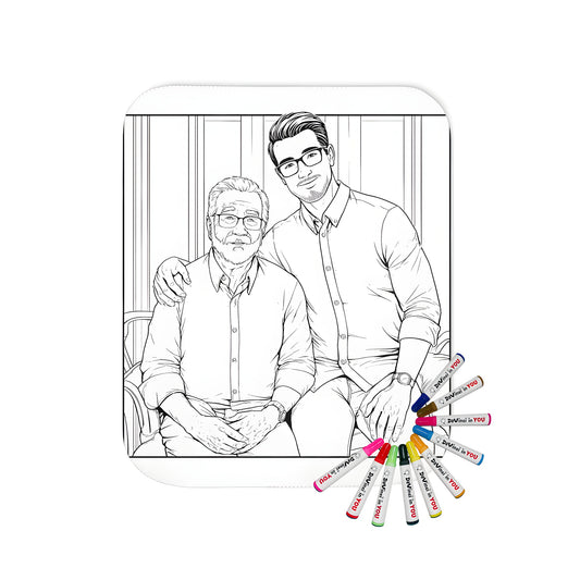 Cozy blanket with a heartwarming illustration of an elderly man and a younger man enjoying quality time together, great gift for families with kids