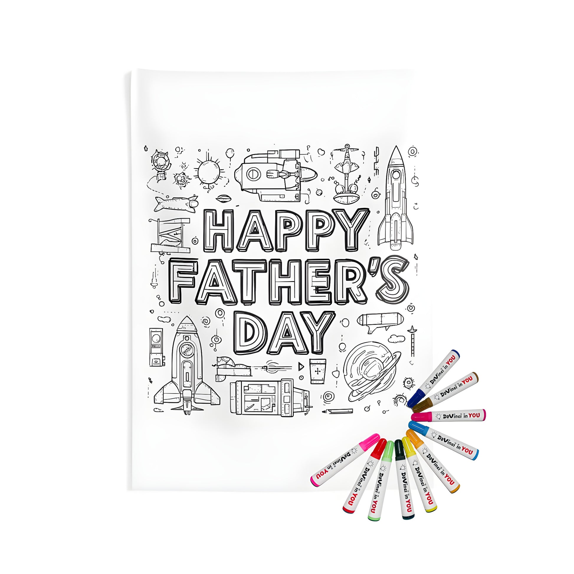 Indoor wall tapestries for dad, space-themed father's day gift ideas, happy dads coloring kit