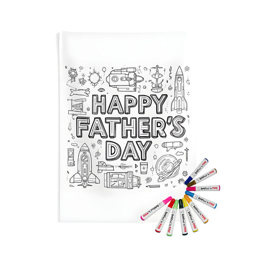 Indoor wall tapestries for dad, space-themed father's day gift ideas, happy dads coloring kit