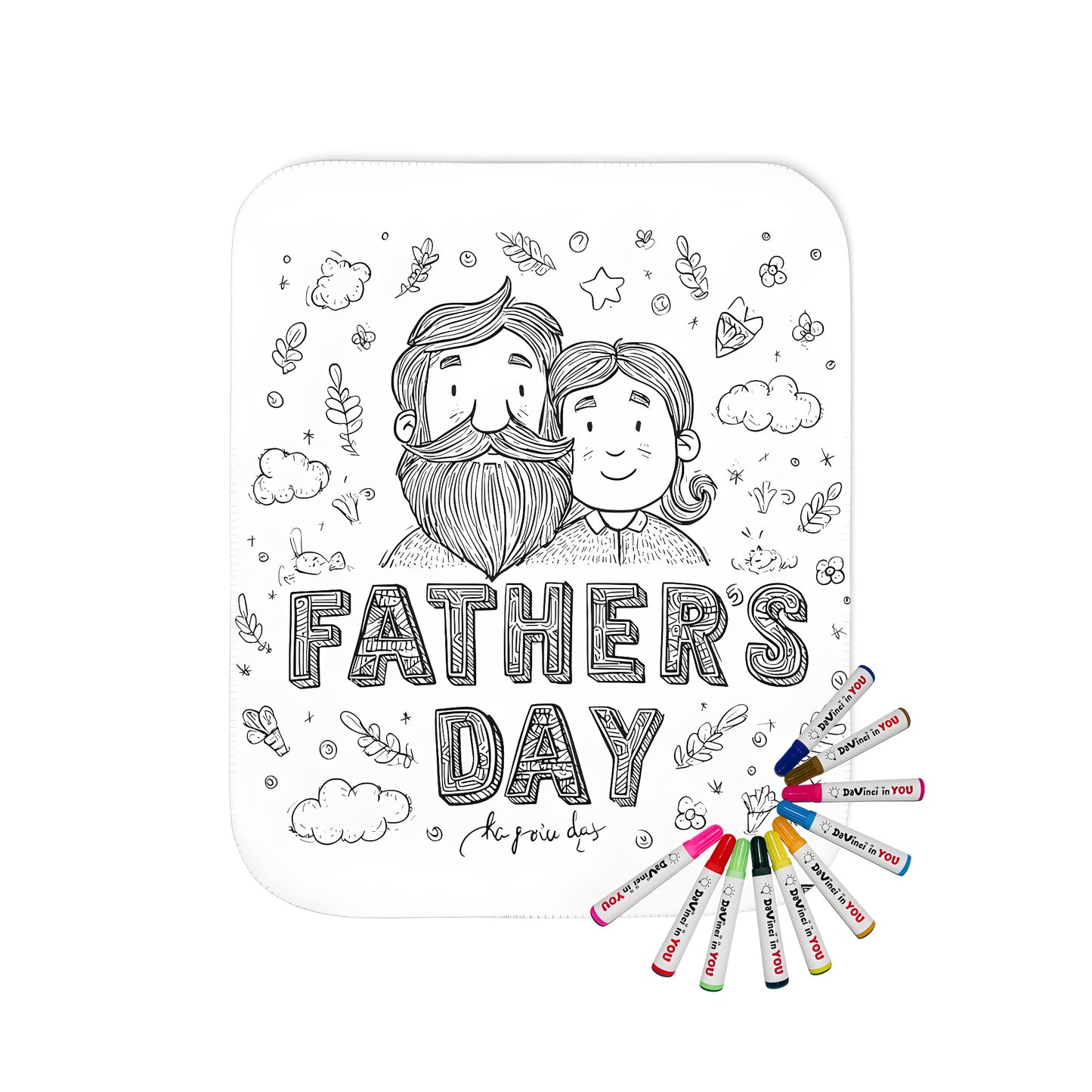 Cozy blanket with a heartwarming design of a father and child surrounded by clouds and stars, perfect for Father's Day celebrations