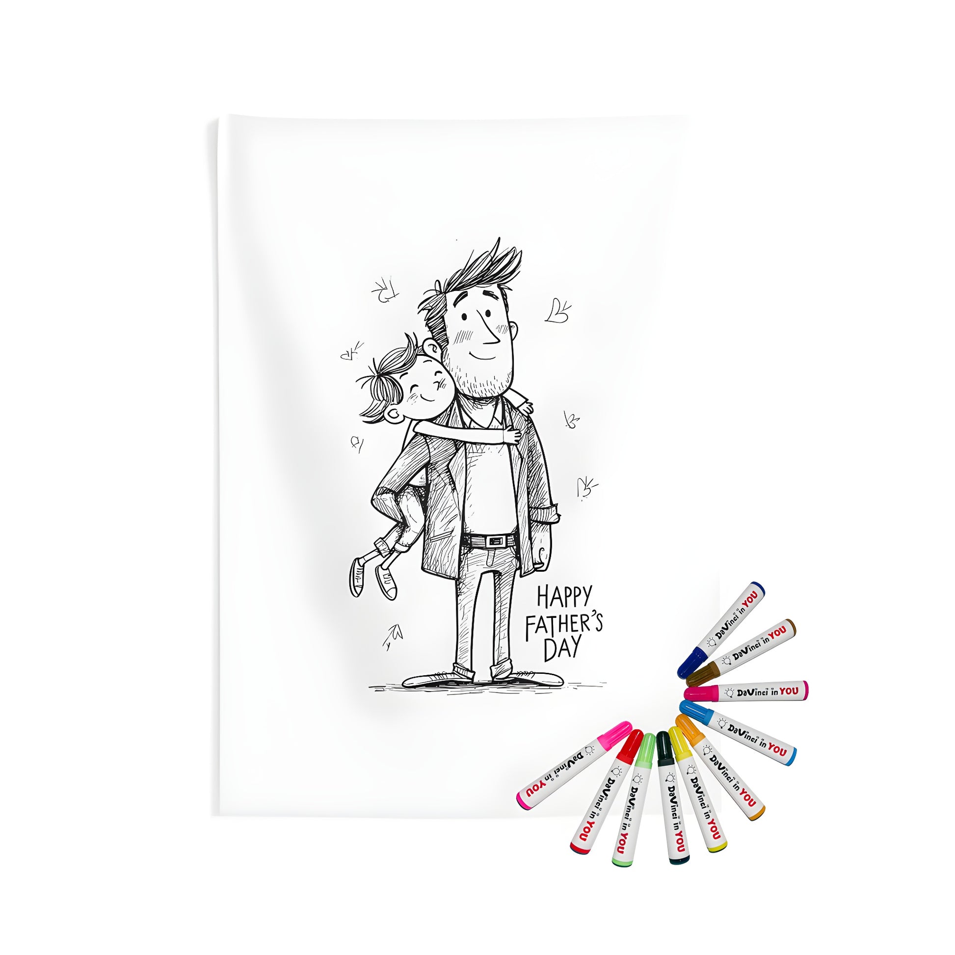 Indoor wall tapestry for Father's Day, Dad carrying child on back, paternal love, family bonding, coloring kit with fabric markers