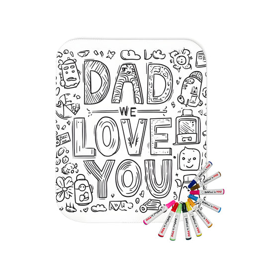 A cozy blanket featuring an adorable black and white illustration expressing love for dad on Father's Day