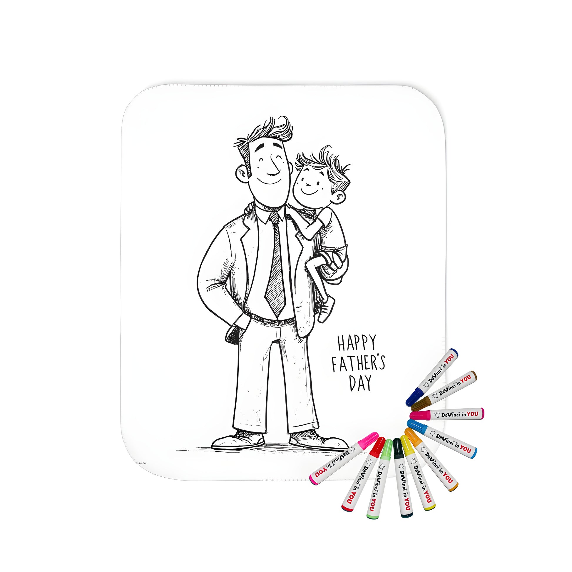 Cozy blanket for dad with son coloring page design, Happy Dads Birthday gift idea