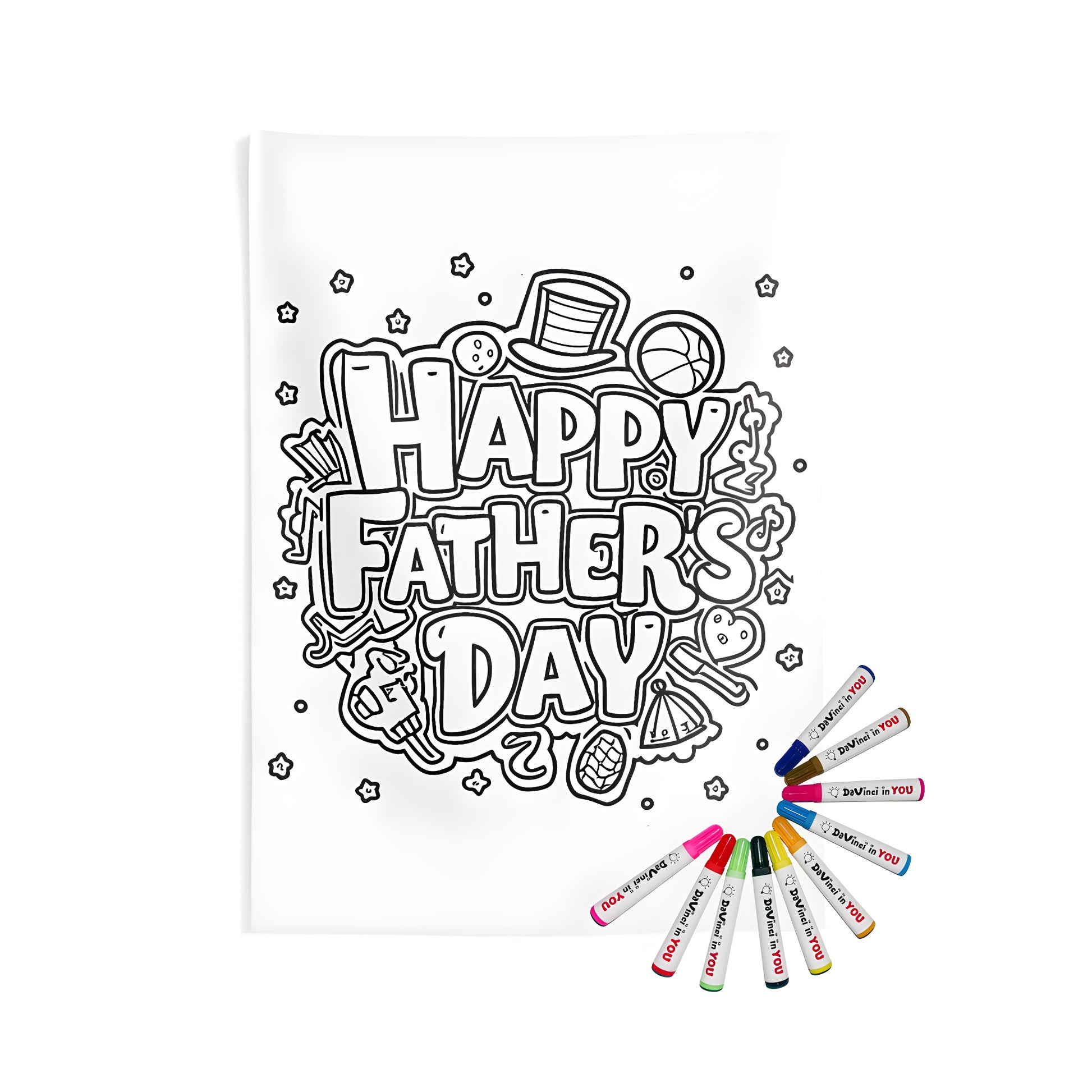 Indoor wall tapestries coloring kit with fabric markers for a dad's special day. Perfect gift idea for Father's Day, Dads Appreciation Day or Papa Bear's birthday.