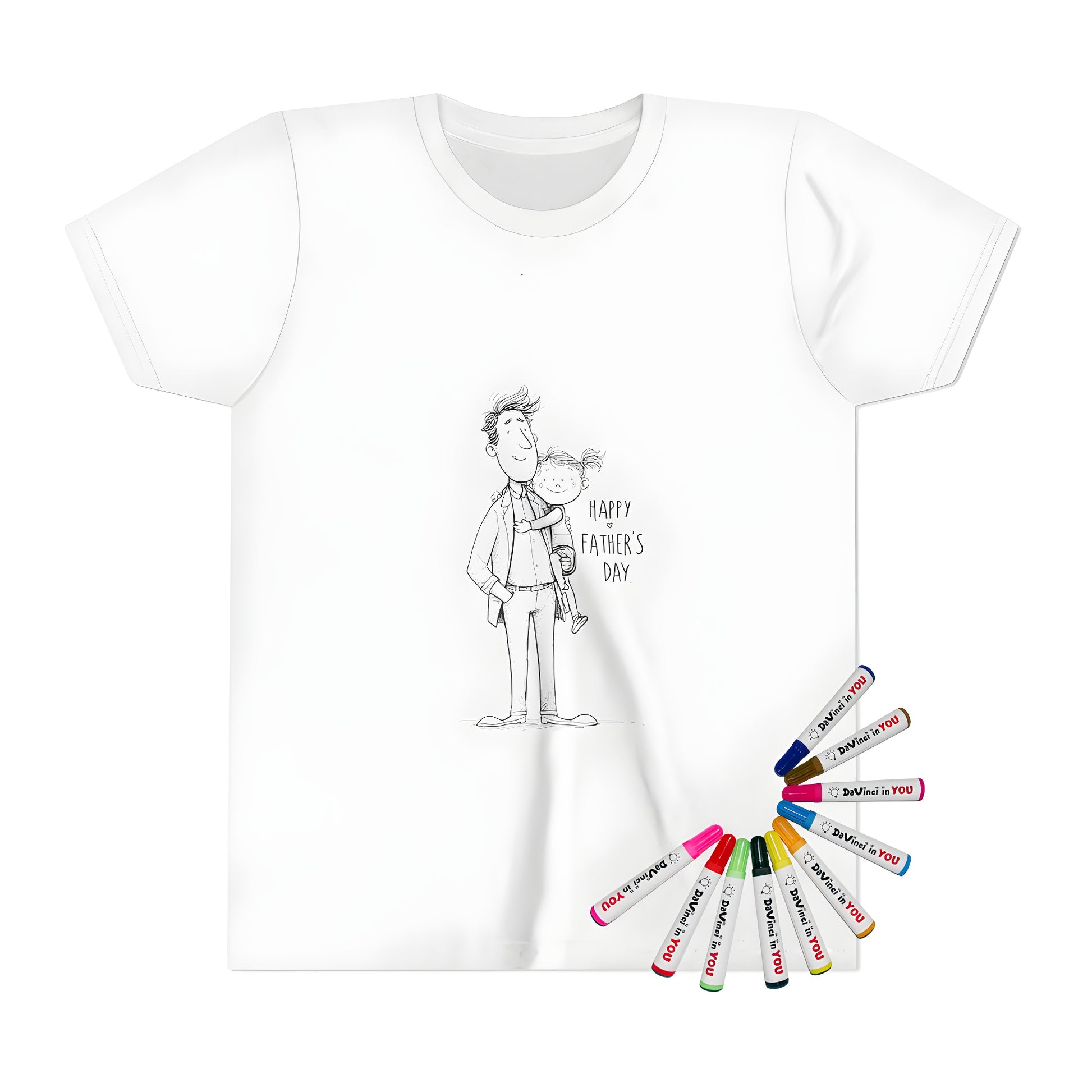Colorful kid's t-shirt with a heartwarming father-daughter design for Happy Dads' Day, Papas Day, Dad's Special Day, or simply a beautiful family moment