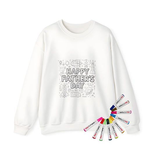 Adult sweatshirt with a space-themed Father's Day coloring page design