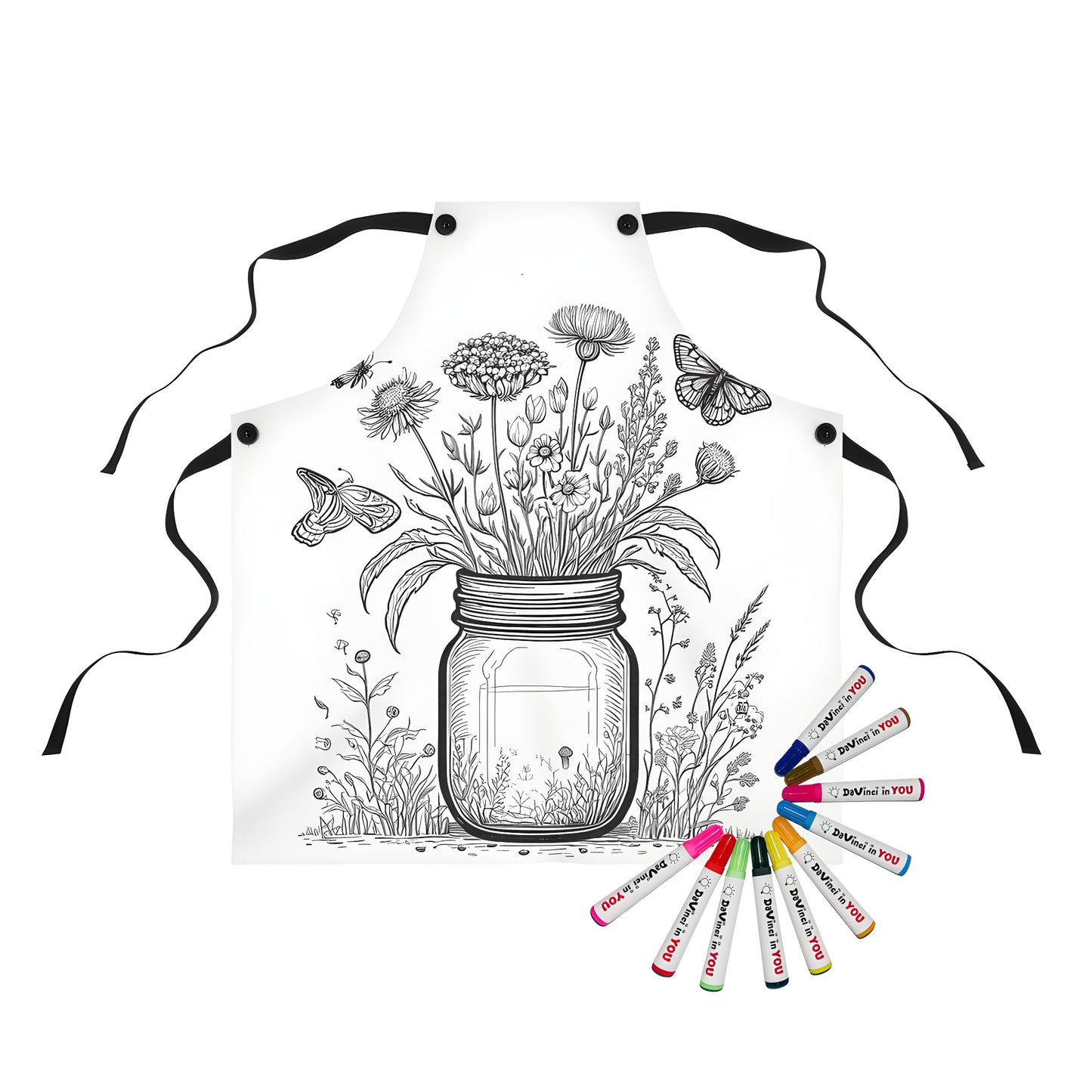 Wildflower bouquet coloring page apron with colorful butterflies