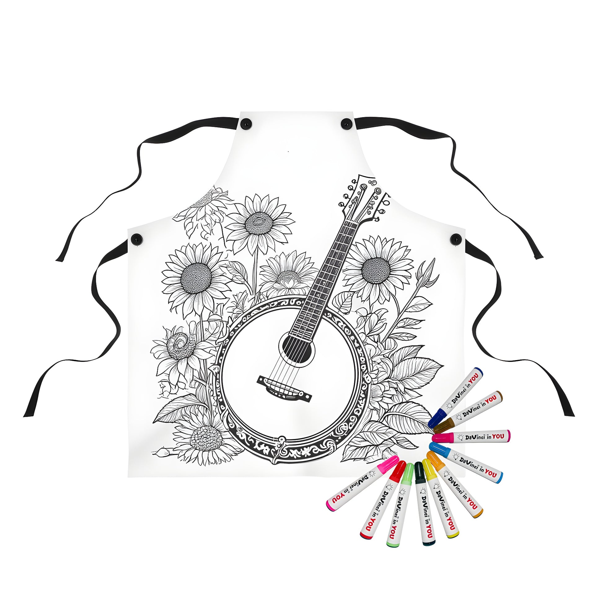 Apron with detailed banjo and sunflowers design