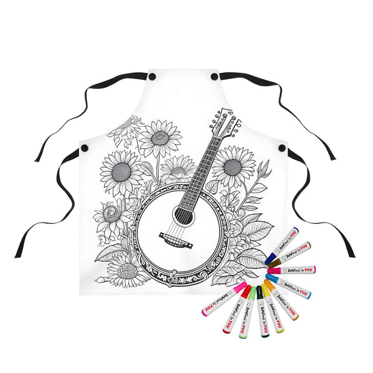 Apron with detailed banjo and sunflowers design