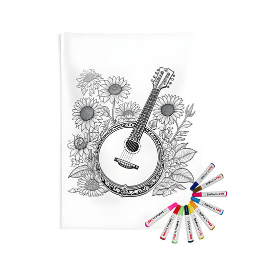 Indoor wall tapestries with banjo design for sale
