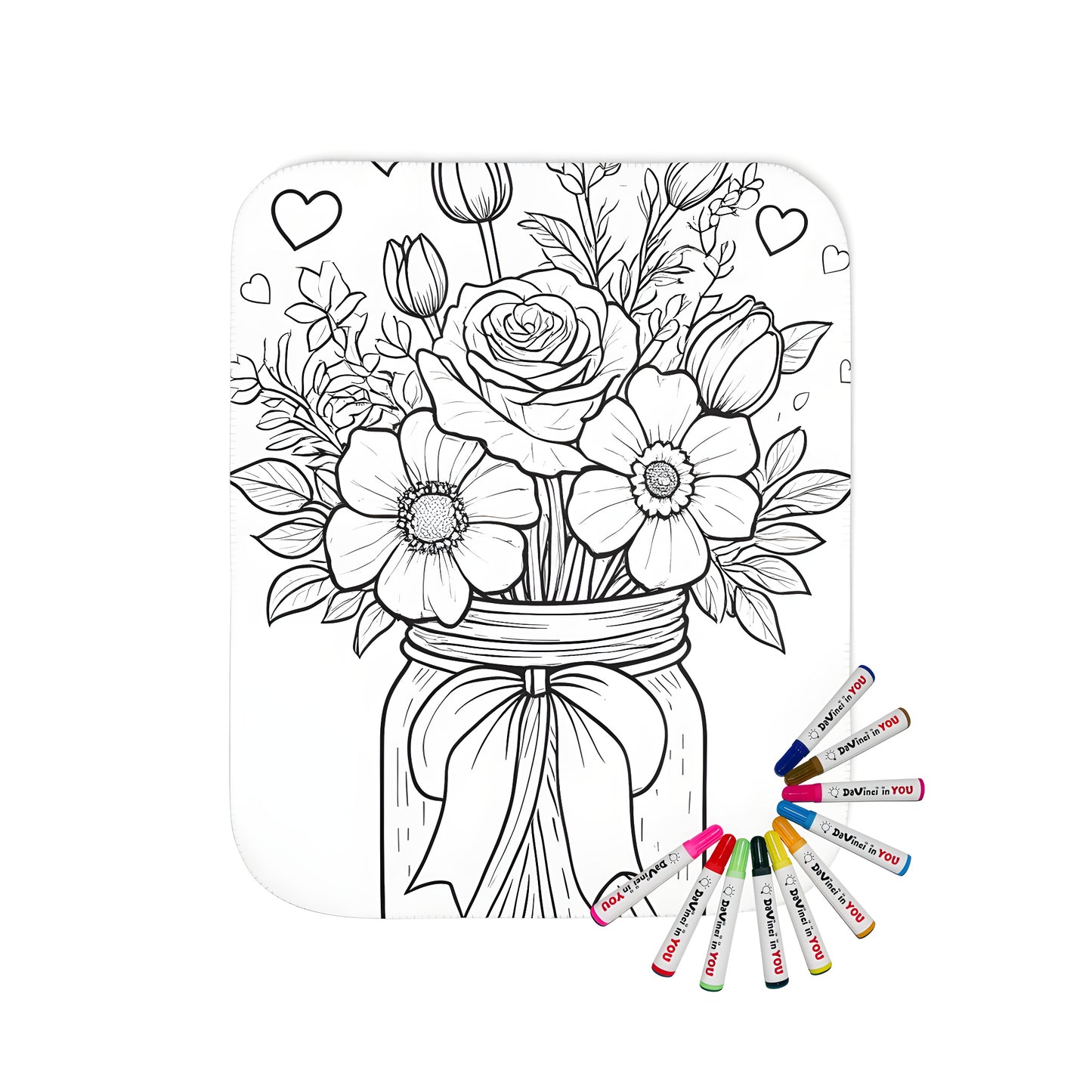 A beautiful bouquet-inspired blanket designed for adult coloring enthusiasts