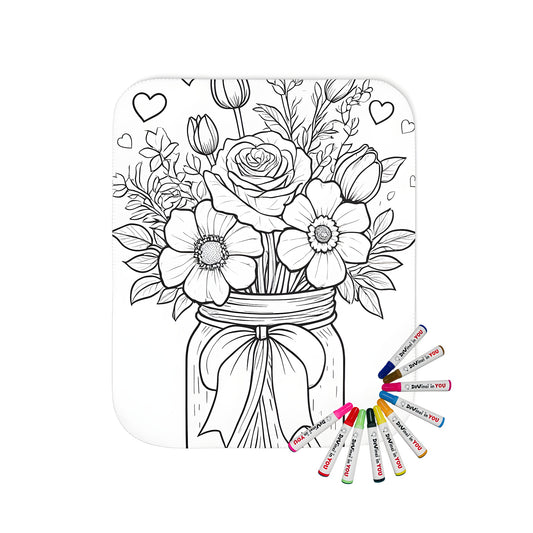 A beautiful bouquet-inspired blanket designed for adult coloring enthusiasts