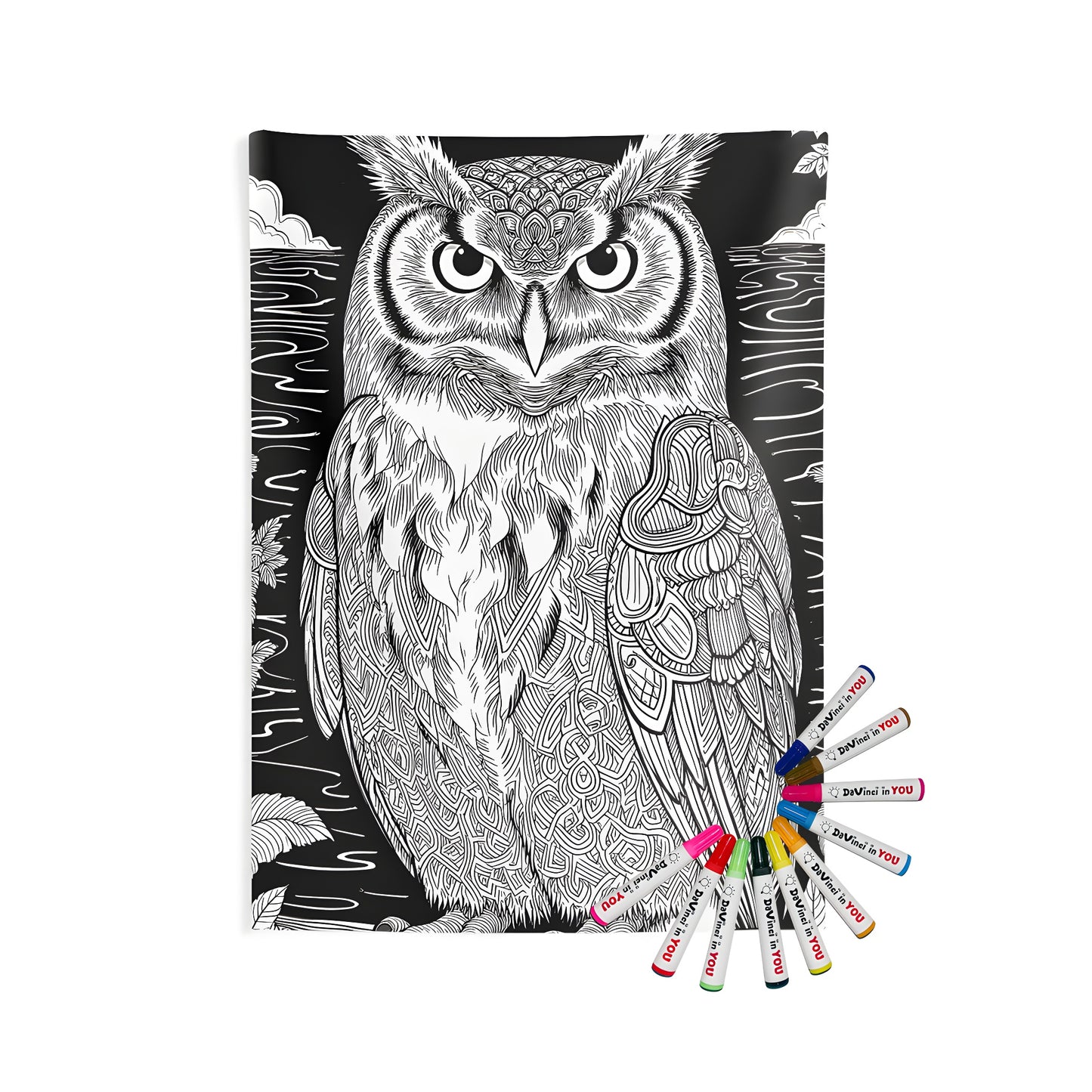 Intricate owl design wall tapestry