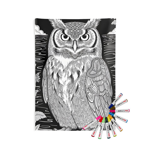 Intricate owl design wall tapestry