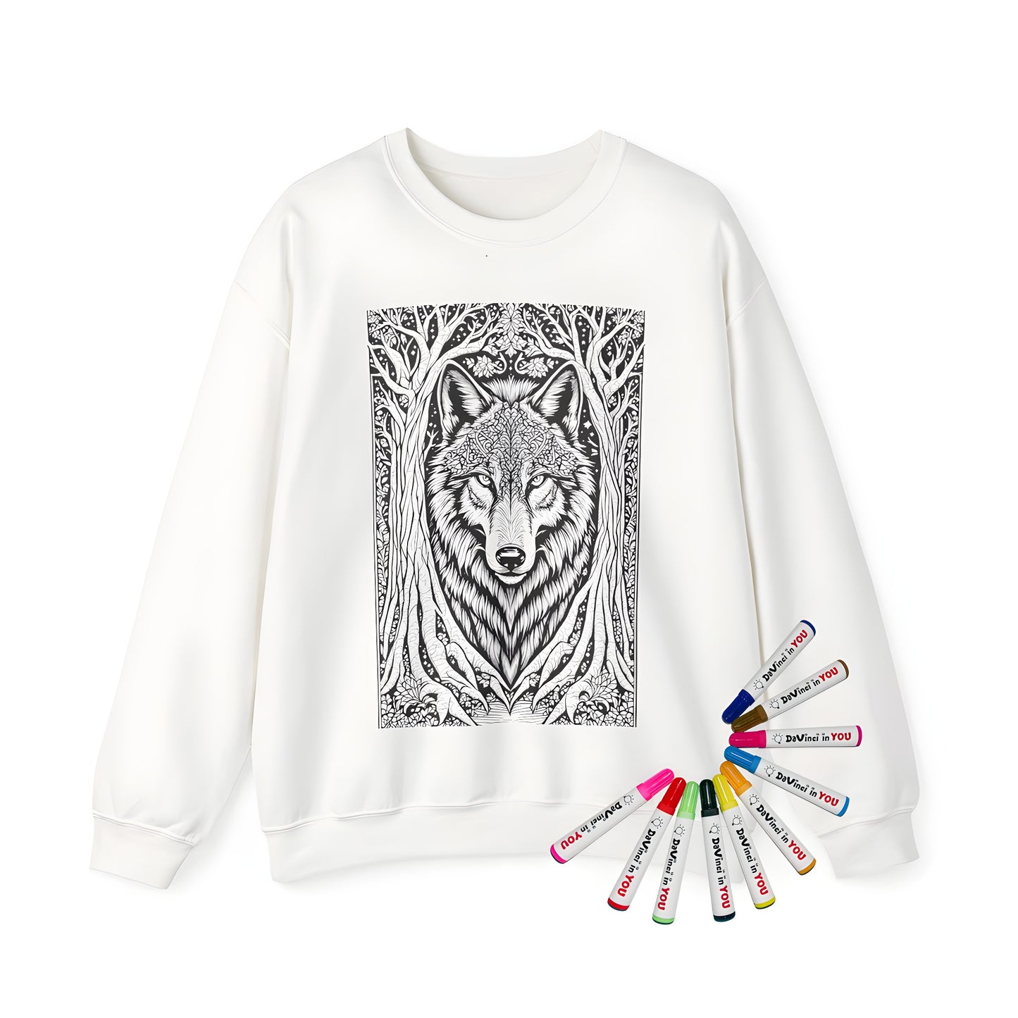 Adult Wolf Sweatshirt with Detailed Illustration Design