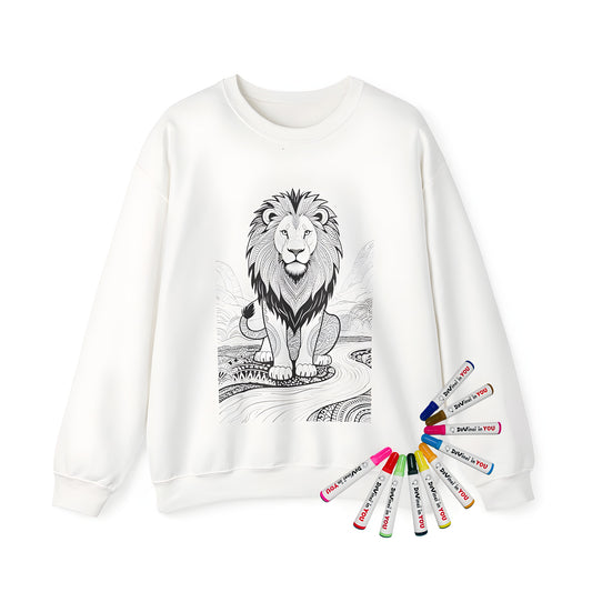 Adult sweatshirt featuring intricate lion design with detailed patterns and stylized background