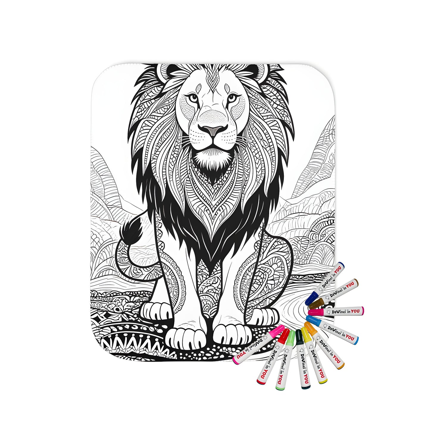 Blanket Coloring Kit with 10 Fabric Markers - Intricate Lion