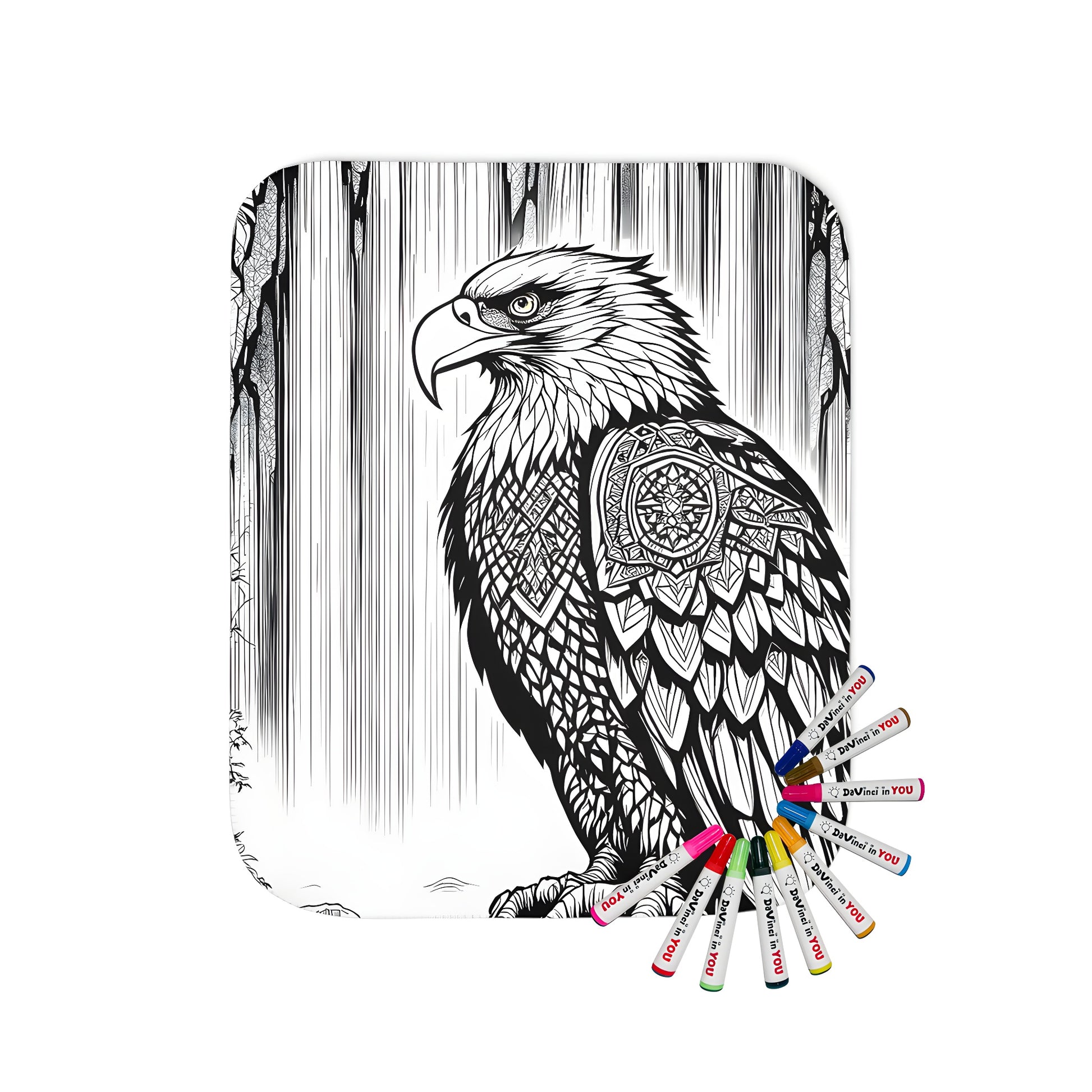 Blanket featuring an intricately designed eagle perched in front of a waterfall