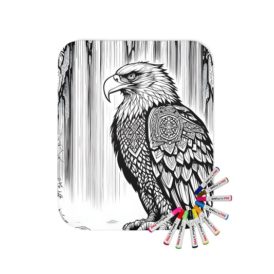 Blanket featuring an intricately designed eagle perched in front of a waterfall