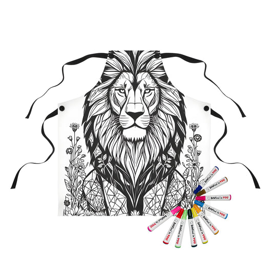 Apron with Lion and Flower Coloring Design