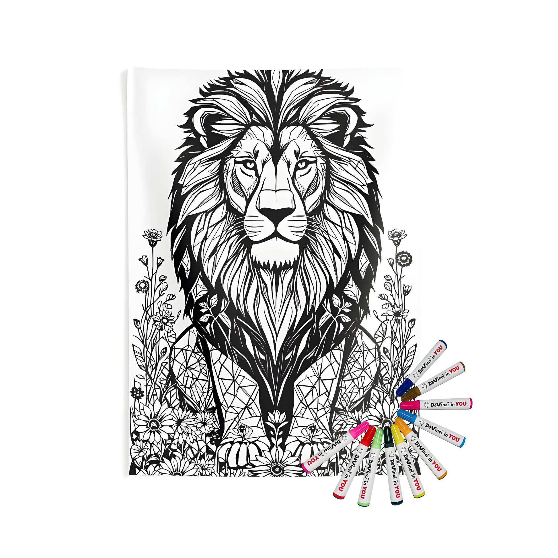 Intricate lion and flower wall tapestry design for adults and kids