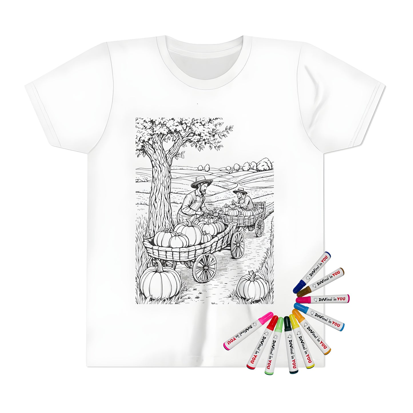 Coloring kit t-shirt for kids featuring harvest theme