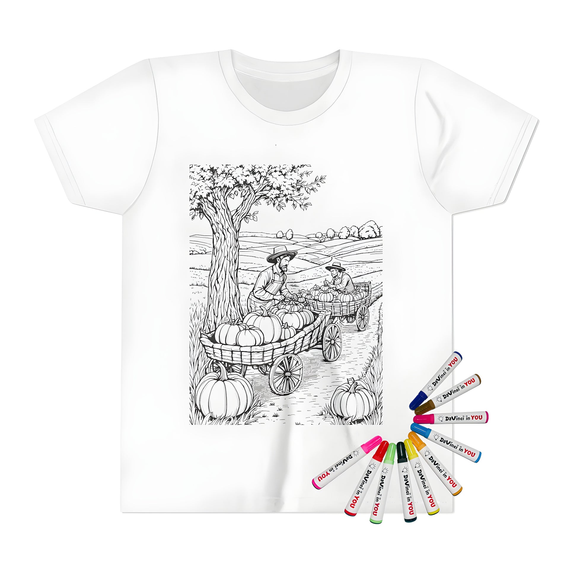 Coloring kit t-shirt for kids featuring harvest theme