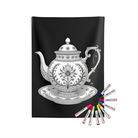 Elegant floral teapot wall art for home decor