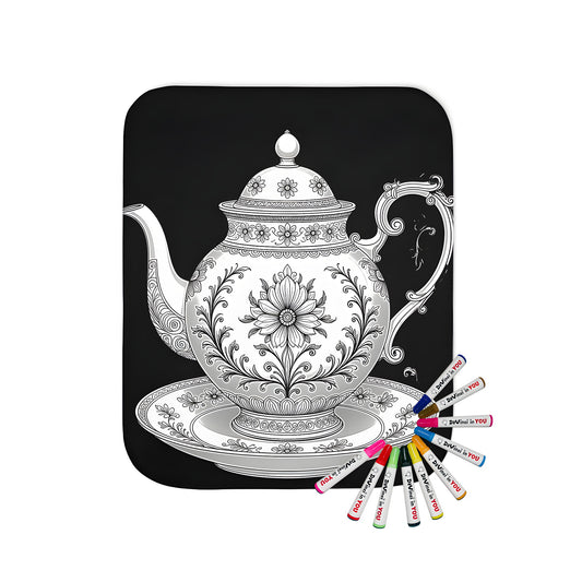 Blanket Coloring Kit with 10 Fabric Markers - Decorative Teapot