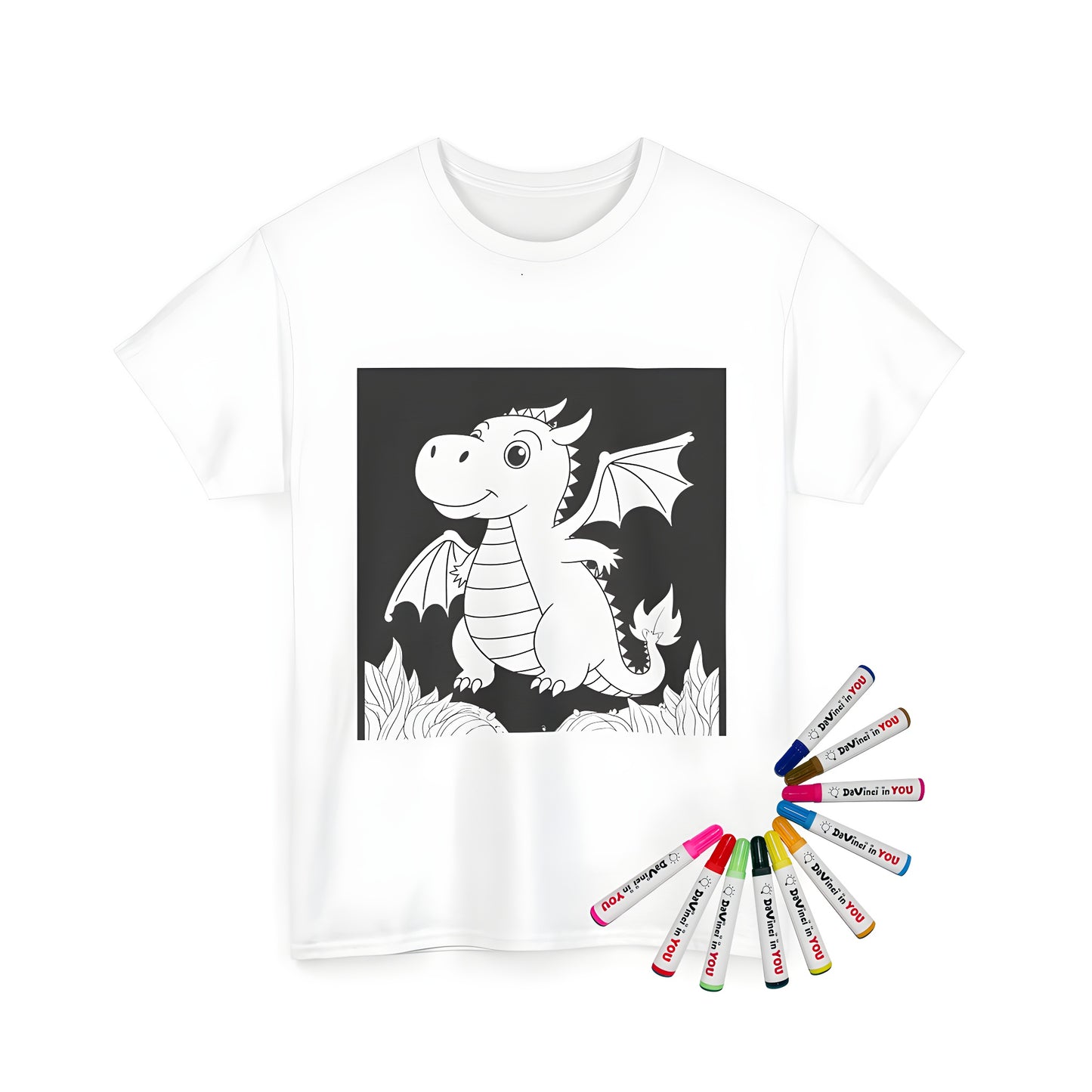 Cute cartoon dragon and tall grass unisex t-shirt design