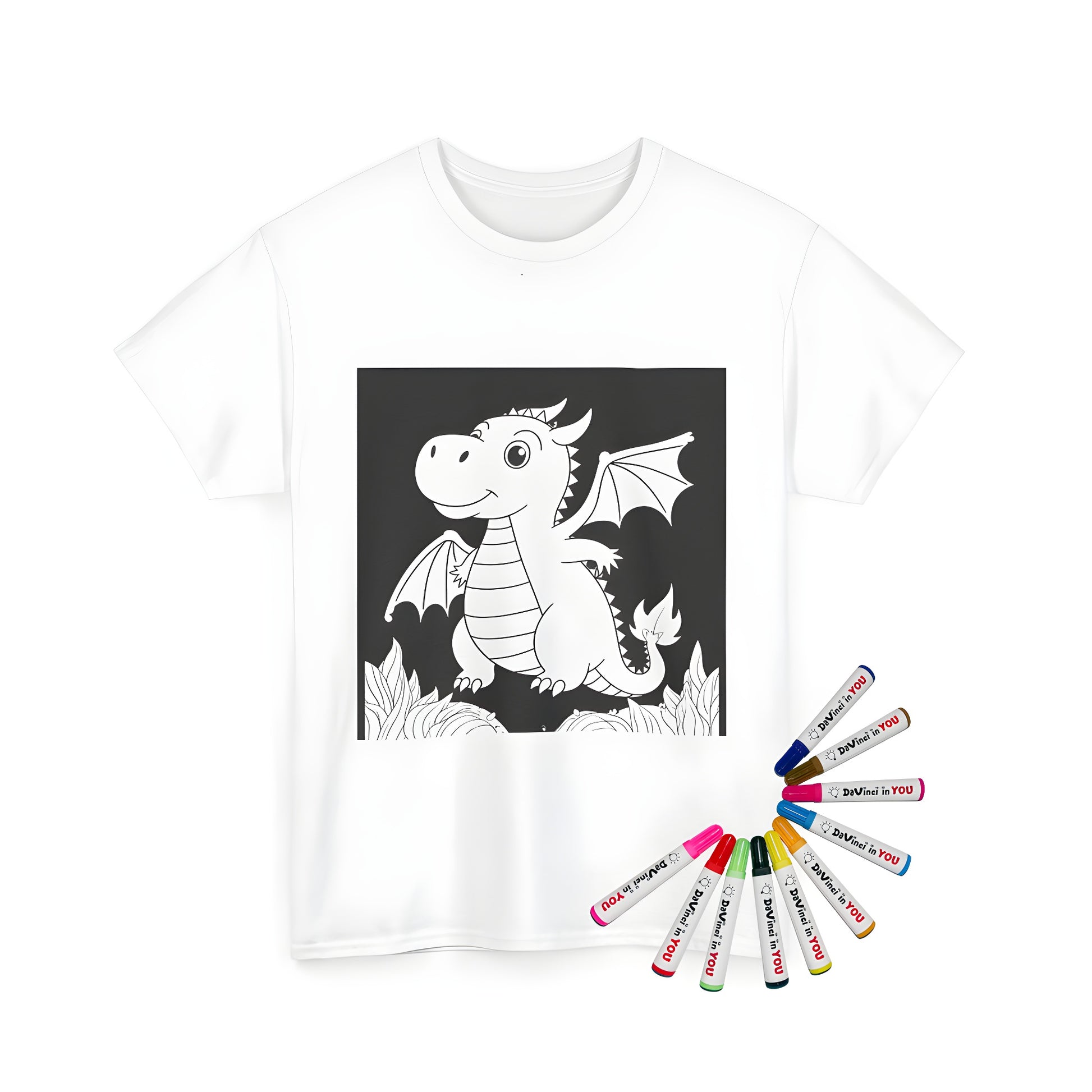 Cute cartoon dragon and tall grass unisex t-shirt design