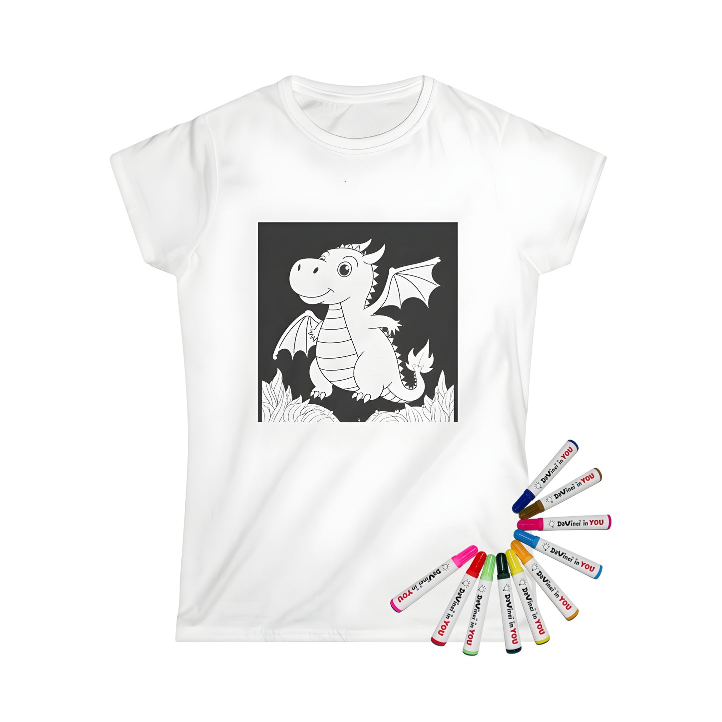 Women's T-shirt Coloring Kit with 10 Fabric Markers - Cute Dragon