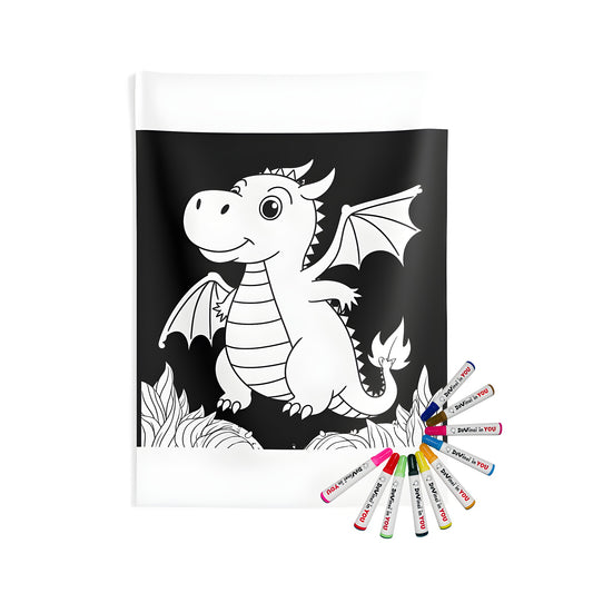 Indoor wall tapestries featuring a cute dragon design, perfect for bedroom decor