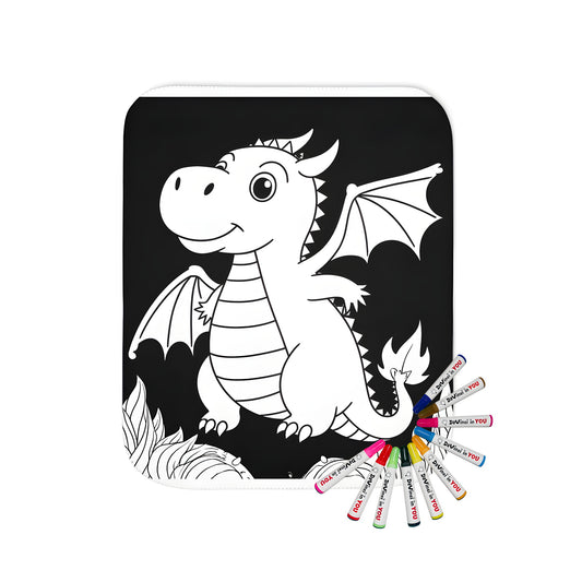 Blanket with adorable dragon design and fabric markers