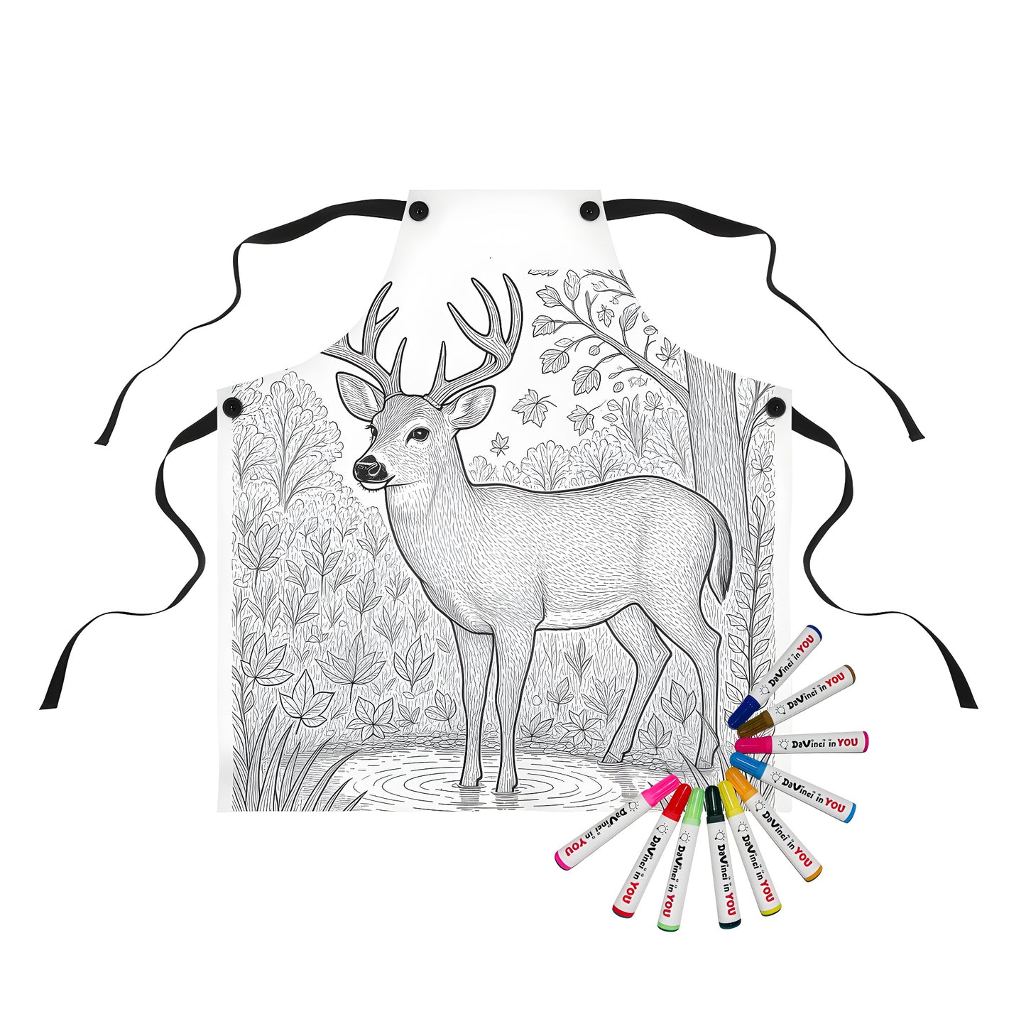 Coloring Apron with a majestic deer standing in a forest setting