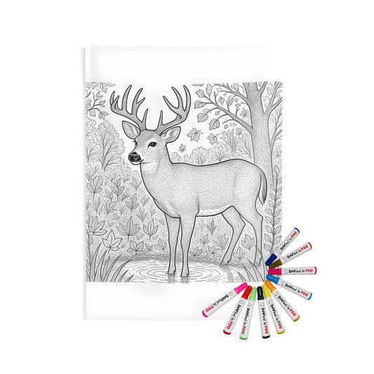 Indoor wall tapestries coloring kit with forest animal design