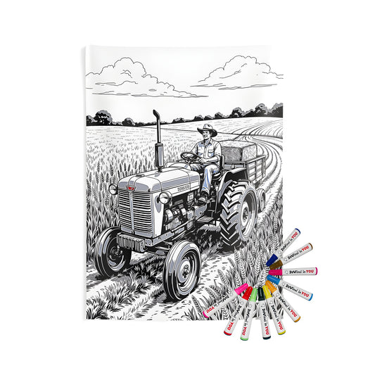 Indoor Wall Tapestries Coloring Kit with 10 Fabric Markers - Tractor