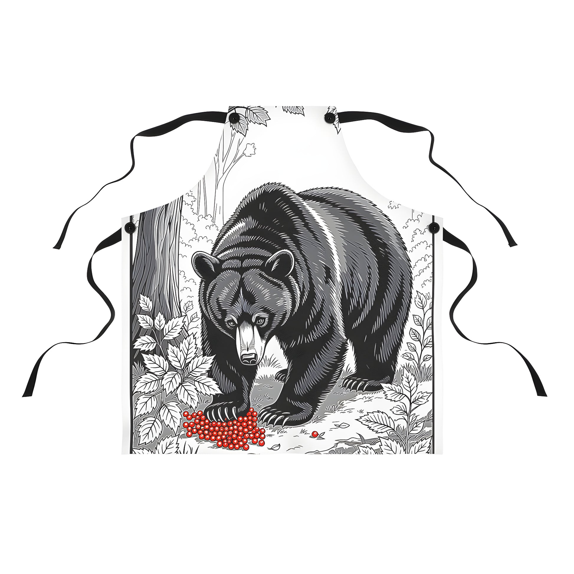 Colorful Graphic Design Apron featuring a black bear in a serene forest setting