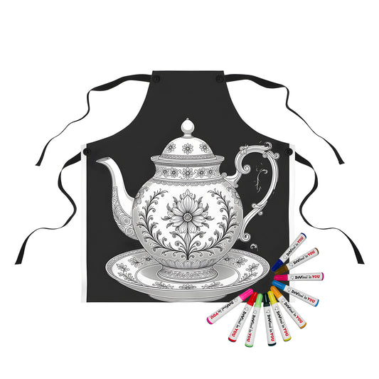 Apron with colorful teapot design