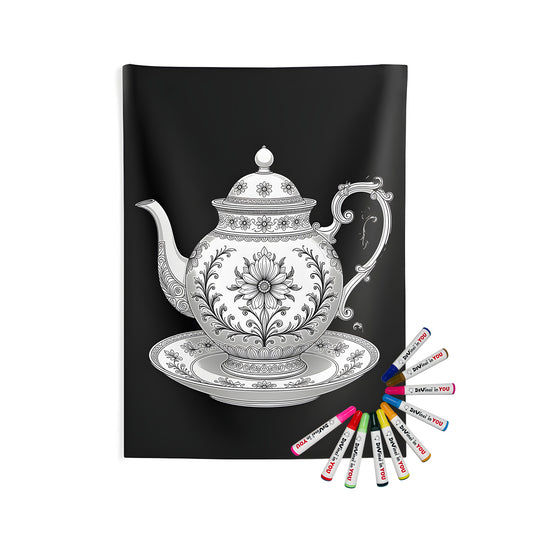 Indoor wall tapestries with beautifully detailed teapot design for art lovers