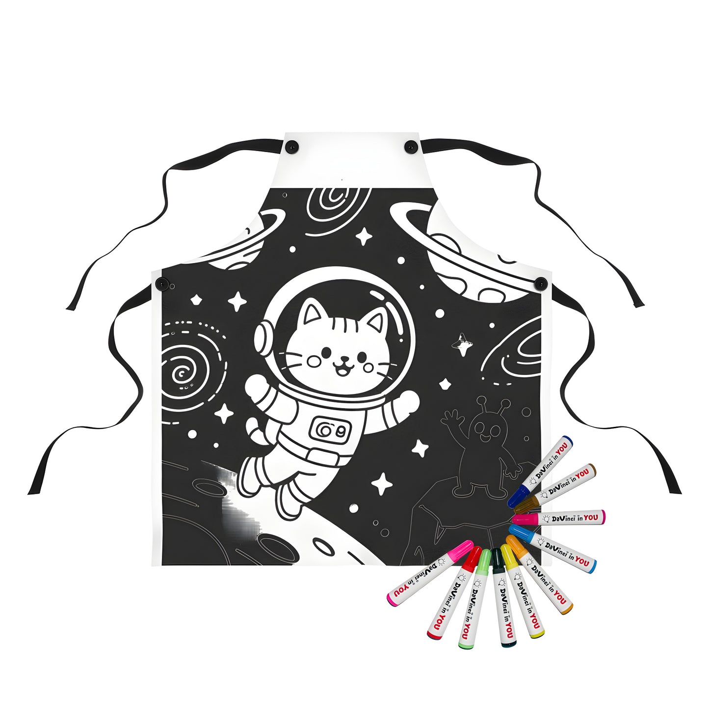 Apron Coloring Kit with 10 Fabric Markers - Cat Astronaut