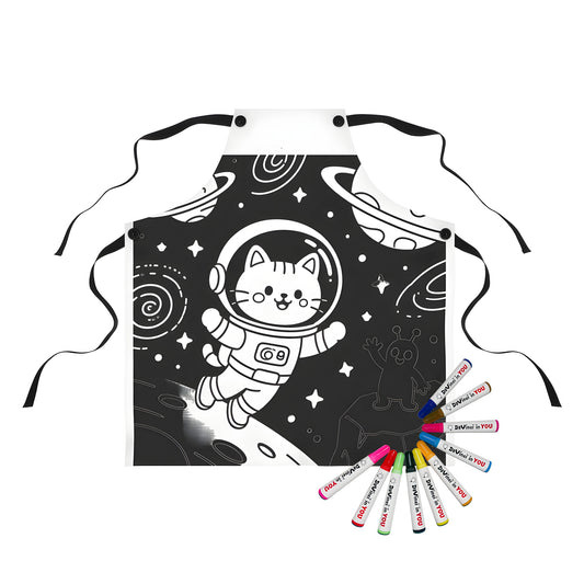 Apron Coloring Kit with 10 Fabric Markers - Cat Astronaut