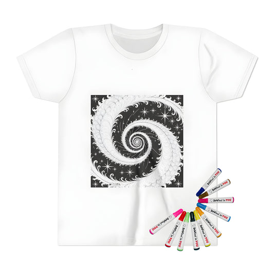 Kid's T-shirt with intricate spiral artwork and starry background